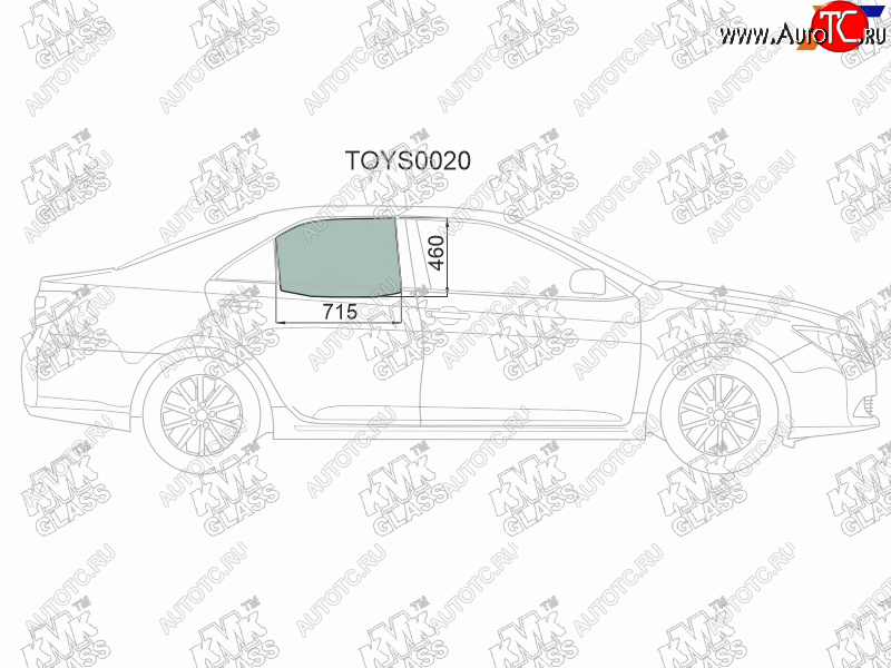 2 599 р. Стекло боковое опускное (Сзади Справа Цвет зеленый) Toyota Camry (XV50) 11-18  Camry UAEUSA 11-1 KMK TOYS0020  с доставкой в г. Воронеж