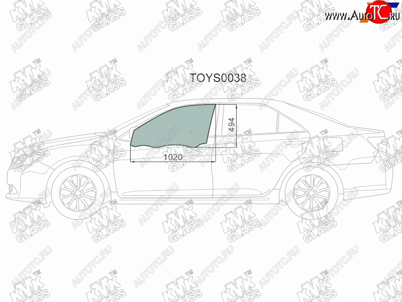 2 599 р. Стекло боковое опускное (Спереди Слева Цвет зеленый) Toyota Camry (XV50) 11-21  Camry UAEUSA 11- KMK TOYS0038  с доставкой в г. Воронеж