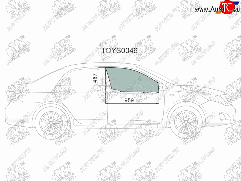 2 349 р. Стекло боковое опускное (Спереди Справа Цвет зеленый) Toyota Corolla (E150) 06-13  Corolla USA (E KMK TOYS0046  с доставкой в г. Воронеж