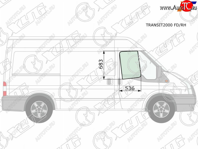 3 079 р. Стекло боковое опускное (Спереди Справа Цвет зеленый) Ford Transit 00-14                           XYG TRANSIT2000 FD/RH  с доставкой в г. Воронеж
