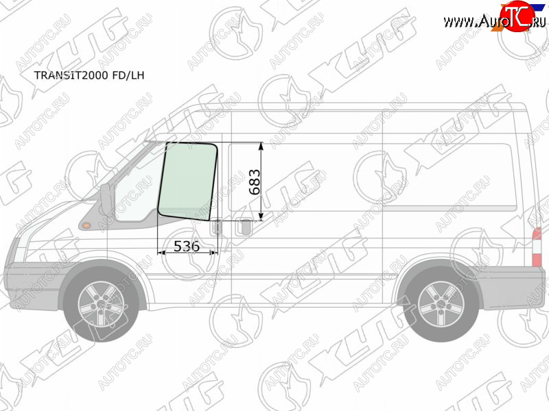 3 079 р. Стекло боковое опускное (Спереди Слева Цвет зеленый) Ford Transit 00-14                            XYG TRANSIT2000 FD/LH  с доставкой в г. Воронеж