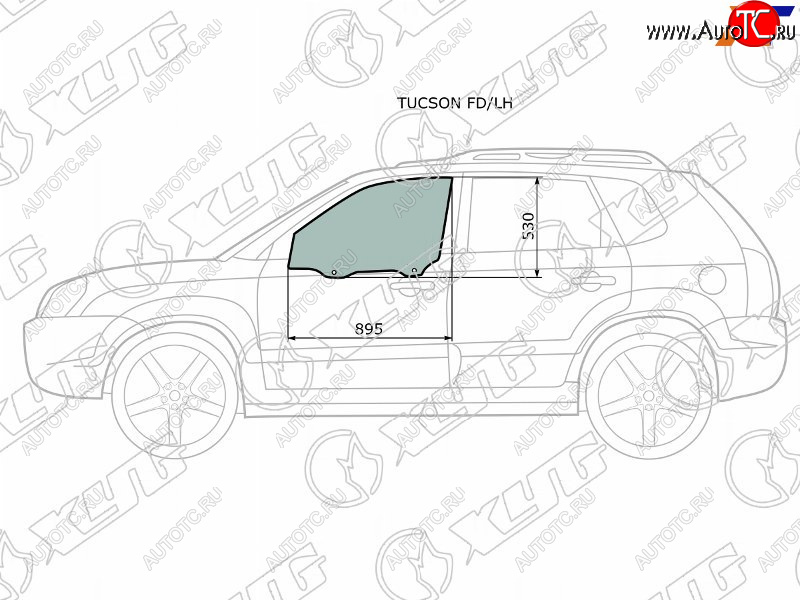 2 789 р. Стекло боковое опускное (Спереди Слева Цвет зеленый) Hyundai Tucson 04-09 XYG TUCSON FD/LH  с доставкой в г. Воронеж