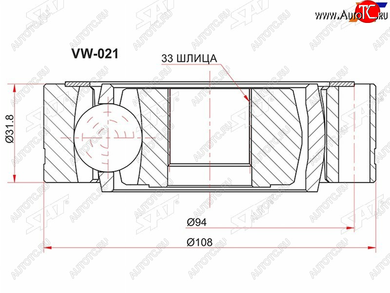 2 389 р. Шрус внутренний VOLKSWAGEN TRANSPORTER Т4 90-94 SAT VW-021  с доставкой в г. Воронеж