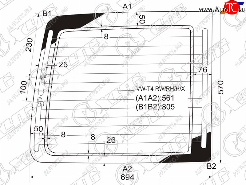 5 399 р. Стекло заднее (Цвет зеленый Обогрев) Volkswagen Transporter 90-03  Caravelle 90-03 XYG VW-T4 RW/RH/H/X  с доставкой в г. Воронеж