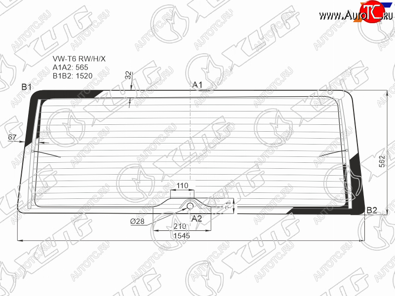 11 999 р. Стекло заднее (Цвет зеленый Обогрев) Volkswagen Transporter 15-  California 15-22  Caravelle 15- XYG VW-T6 RW/H/X  с доставкой в г. Воронеж