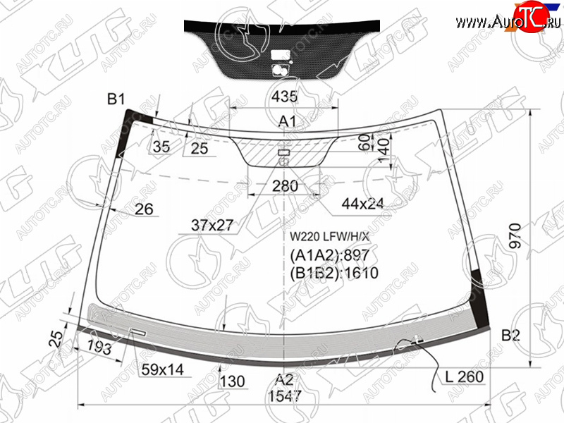10 199 р. Стекло лобовое (Обогрев щеток Датчик дождя Молдинг) Mercedes-Benz S-Class 98-02 XYG W220 LFW/H/X  с доставкой в г. Воронеж
