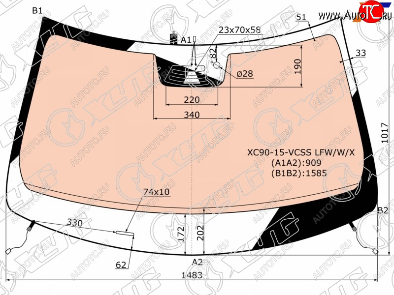 22 699 р. Стекло лобовое (Обогрев полный Камера Датчик дождя Молдинг) Volvo XC90 14- XYG XC90-15-VCSS LFW/W/X  с доставкой в г. Воронеж