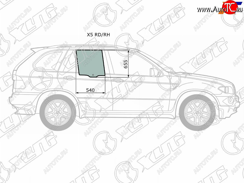 1 799 р. Стекло боковое опускное (Сзади Справа Цвет зеленый) BMW X5 99-06 XYG X5 RD/RH  с доставкой в г. Воронеж