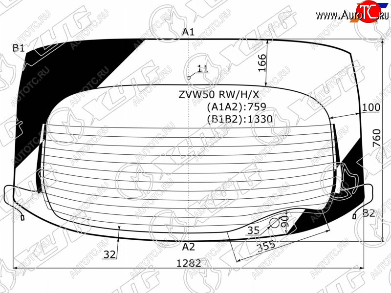 9 549 р. Стекло заднее (Цвет зеленый Обогрев Антенна) Toyota Prius (ZVW50) 15-23 XYG ZVW50 RW/H/X  с доставкой в г. Воронеж