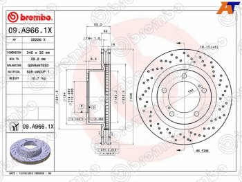 12 999 р. Тормозной передний диск (Ø340) BREMBO  Lexus LX570 J200 дорестайлинг (2007-2012)  с доставкой в г. Воронеж. Увеличить фотографию 1