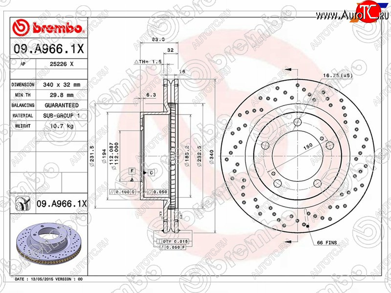 12 999 р. Тормозной передний диск (Ø340) BREMBO   Lexus LX570  J200 (2007-2015), Toyota Land Cruiser  200 (2007-2015)  с доставкой в г. Воронеж