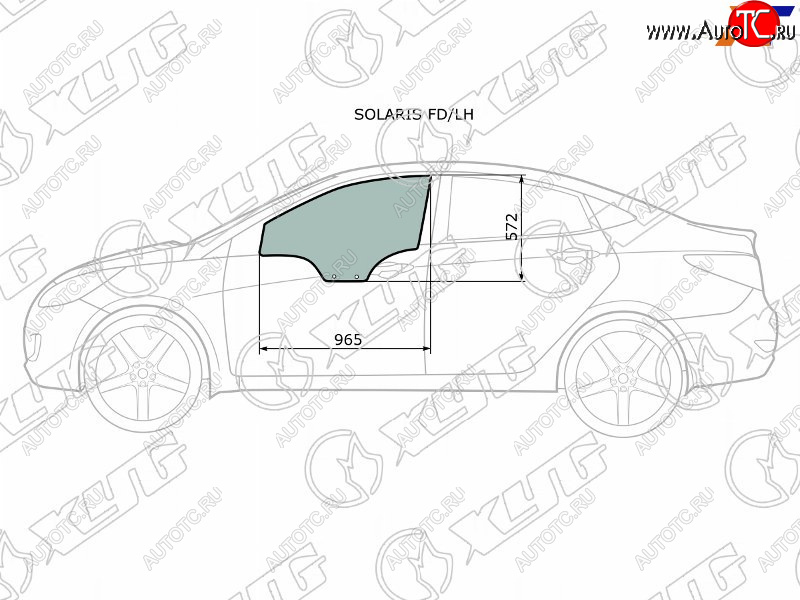 2 499 р. Стекло боковое опускное (Спереди Слева Цвет зеленый) Hyundai Solaris 10-17  Kia Rio 11-17  Hyund XYG SOLARIS FD/LH  с доставкой в г. Воронеж