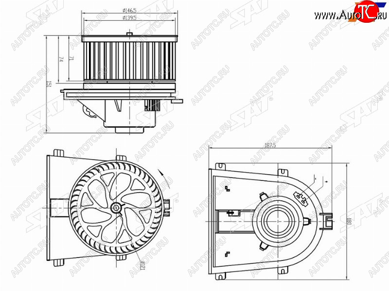 2 699 р. Мотор отопителя салона Audi A3 96-03  Skoda Octavia 96-13  Volkswagen Golf 97-16  Jetta 98-10  P SAT ST-1J1819021C  с доставкой в г. Воронеж