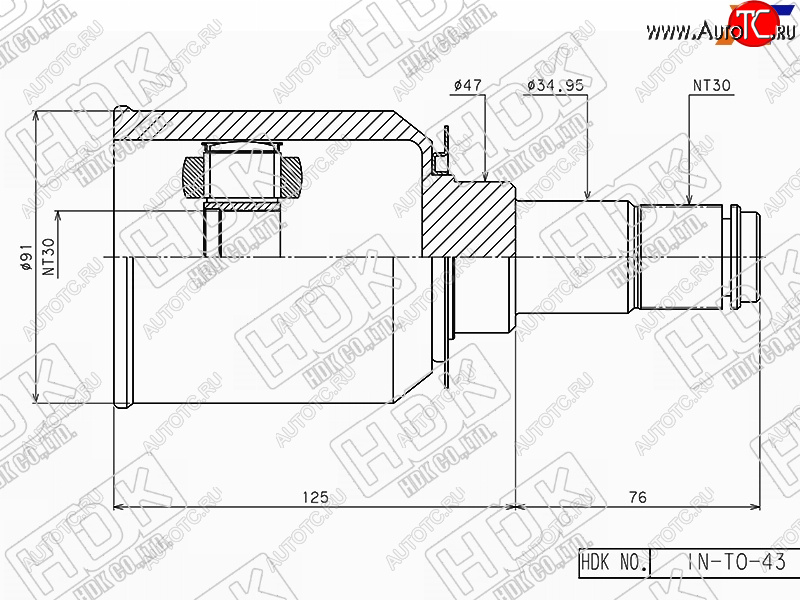 10 599 р. Шрус внутренний LHRH TOYOTA LAND CRUISER PRADO KZJRZJVZJ12#SURF KZNVZNRZN215 02- HDK IN-TO-43  с доставкой в г. Воронеж