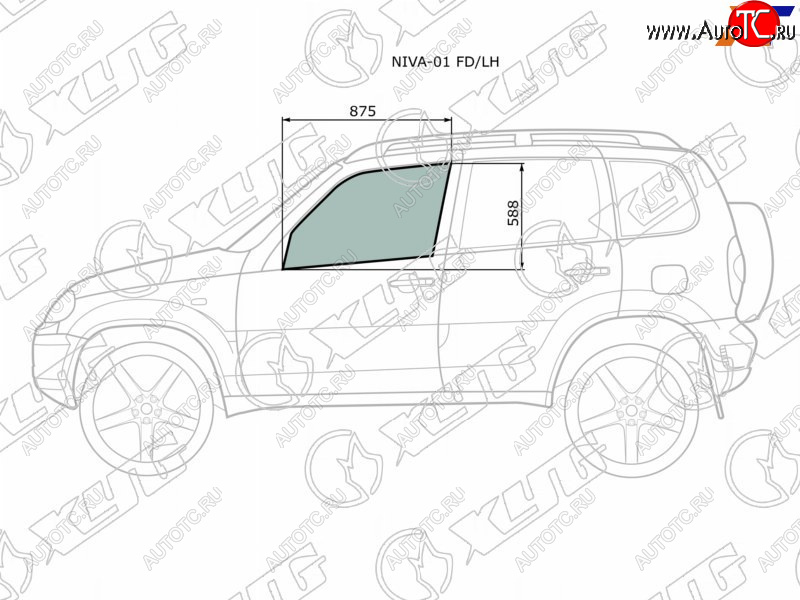2 099 р. Стекло боковое опускное (Спереди Слева Цвет зеленый) Chevrolet Niva 98-  LADA Niva Travel 21- XYG NIVA-01 FD/LH  с доставкой в г. Воронеж