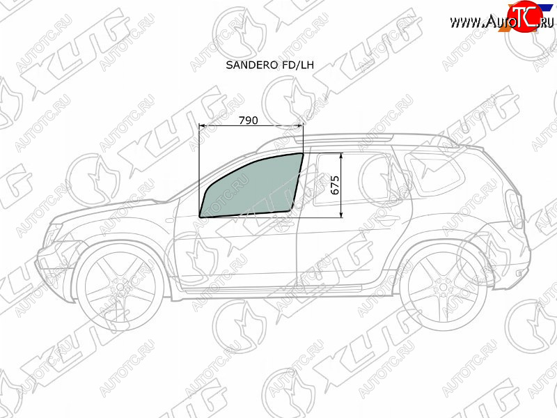 2 399 р. Стекло боковое опускное (Спереди Слева Цвет зеленый) Nissan Terrano 14-22  Renault Duster 10-21  XYG SANDERO FD/LH  с доставкой в г. Воронеж