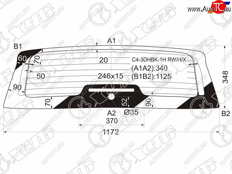 12 449 р. Стекло заднее (Цвет зеленый Обогрев) Citroen C4 04-11 XYG C4-3DHBK-1H RW/H/X  с доставкой в г. Воронеж