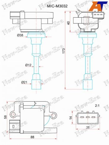 3 399 р. Катушка зажигания MITSUBISHI LANCER CS2A 1.5 00-/PAJERO IO H65W 1.6 99-01 NEW ERA MIC-M3032, micm3032 NEW ERA MIC-M3032  с доставкой в г. Воронеж. Увеличить фотографию 1