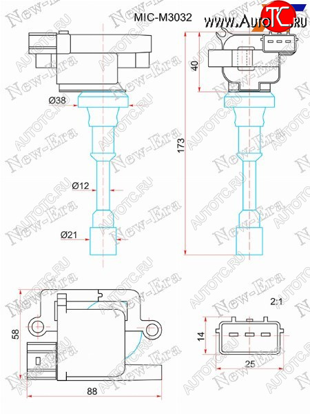 3 399 р. Катушка зажигания MITSUBISHI LANCER CS2A 1.5 00-/PAJERO IO H65W 1.6 99-01 NEW ERA MIC-M3032, micm3032 NEW ERA MIC-M3032  с доставкой в г. Воронеж