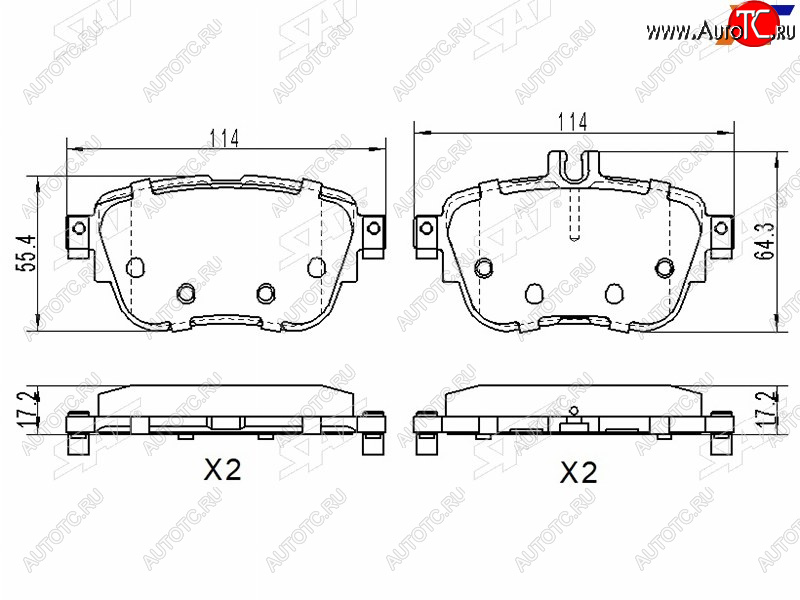 1 039 р. Колодки тормозные задние RH-LH SAT  Mercedes-Benz E-Class  S213 (2016-2025) универсал дорестайлинг, универсал рестайлинг  с доставкой в г. Воронеж