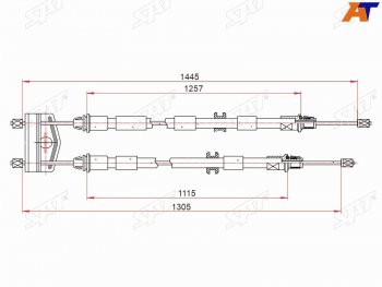 1 169 р. Трос ручного тормоза SAT  Ford Fiesta  5 (2001-2008), Ford Fusion  1 (2002-2012), Mazda 2/Demio  DY (2002-2007)  с доставкой в г. Воронеж. Увеличить фотографию 1