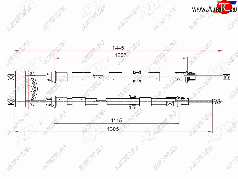 1 169 р. Трос ручного тормоза SAT  Ford Fiesta  5 (2001-2008), Ford Fusion  1 (2002-2012), Mazda 2/Demio  DY (2002-2007)  с доставкой в г. Воронеж