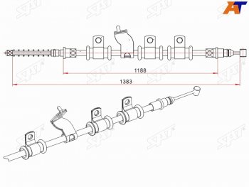 649 р. Трос ручного тормоза LH SAT Chevrolet Aveo T250 седан рестайлинг (2006-2011)  с доставкой в г. Воронеж. Увеличить фотографию 1