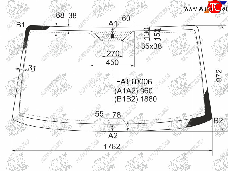 6 899 р. Стекло лобовое PEUGEOT BOXERCITROEN JUMPERFIAT DUCATO 94-06FIAT DUCATO (сб. Россия) 08-           KMK FATT0006  с доставкой в г. Воронеж