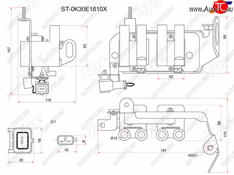 2 259 р. Катушка зажигания KIA RIO 00-05 (модуль) SAT ST-0K30E1810X  с доставкой в г. Воронеж