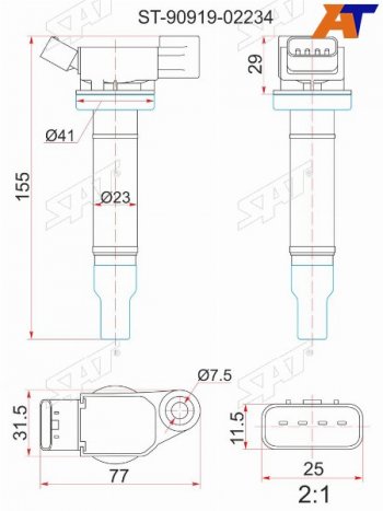 1 239 р. Катушка зажигания TOYOTA 1MZ-FE MCV2#MCU2#MCU1#MCU3#MCR3040 00-06 SAT ST-90919-02234  с доставкой в г. Воронеж. Увеличить фотографию 1