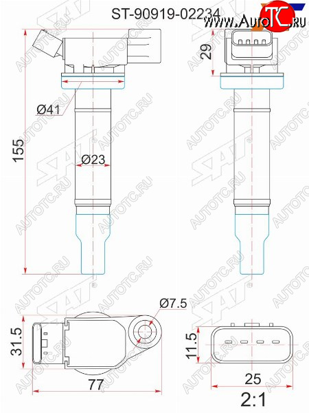 1 239 р. Катушка зажигания TOYOTA 1MZ-FE MCV2#MCU2#MCU1#MCU3#MCR3040 00-06 SAT ST-90919-02234  с доставкой в г. Воронеж