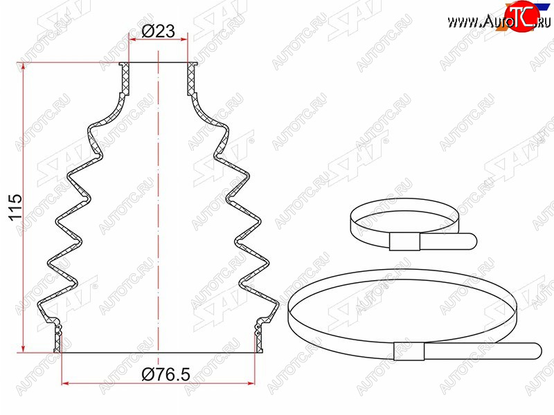499 р. Пыльник шруса наружный  FR NISSAN ALMERA B10 (2 хомута. термопластик) SAT TC-010  с доставкой в г. Воронеж
