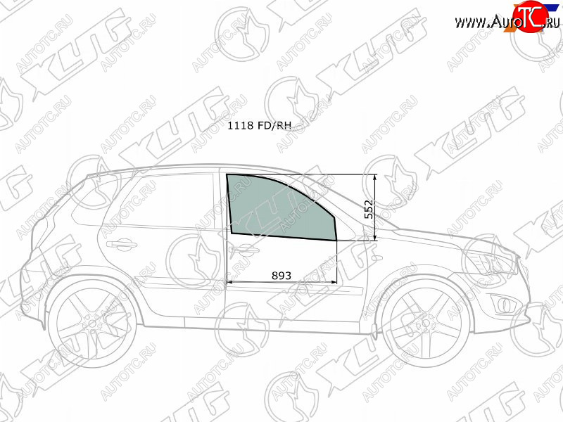 2 349 р. Стекло боковое опускное (Спереди Справа Цвет зеленый) Datsun mi-Do 14-21  on-DO 14-19  LADA Gran XYG 1118 FD/RH  с доставкой в г. Воронеж