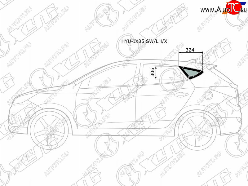 1 759 р. Стекло кузова боковое (не опускное) (Слева Цвет зеленый) Hyundai ix35 09-15  Tucson 09-15          XYG HYU-IX35 SW/LH/X  с доставкой в г. Воронеж