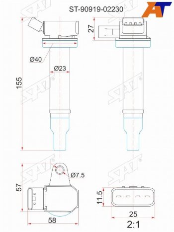 1 139 р. Катушка зажигания TOYOTA 1G-FE 98-042UZ-FE 98-03 SAT ST-90919-02230  с доставкой в г. Воронеж. Увеличить фотографию 1