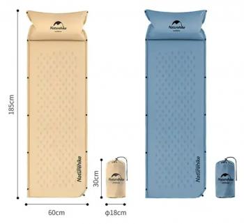 3 019 р. Коврик самонадувающийся с подушкой Naturehike, 185х60х2,5 см, синий Naturehike nh15q002-d-blsn  с доставкой в г. Воронеж. Увеличить фотографию 4