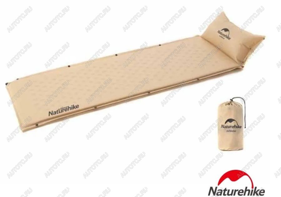 3 019 р. Коврик самонадувающийся с подушкой Naturehike, 185х60х2,5 см, песочный Naturehike nh15q002-d-yesn  с доставкой в г. Воронеж