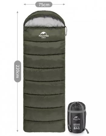 4 269 р. Мешок спальный Naturehike U350, (190х30)х75 см, (левый) (ТК: +1C), темно-зеленый Naturehike nh20msd07-agru350-l  с доставкой в г. Воронеж. Увеличить фотографию 1