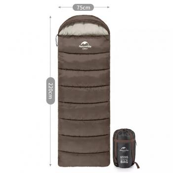 4 269 р. Мешок спальный Naturehike U350, (190х30)х75 см, (левый) (ТК: +1C), коричневый Naturehike nh20msd07-gu350-l  с доставкой в г. Воронеж. Увеличить фотографию 2