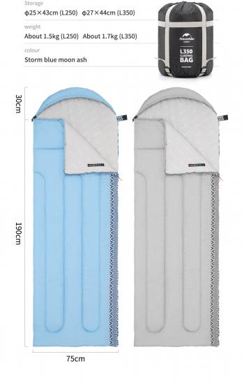 4 899 р. Мешок спальный Naturehike Envelope Down L 250, (190+30)x75 см, (левый) (ТК: +9C), серый Naturehike nh21msd07-gl250-l  с доставкой в г. Воронеж. Увеличить фотографию 3