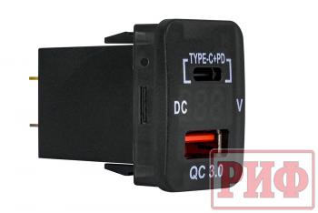 1 779 р. Розетка USB Type C, QC 3.0 с вольтметром для Toyota 32x20 РИФ rif22-4-1013400  с доставкой в г. Воронеж. Увеличить фотографию 1