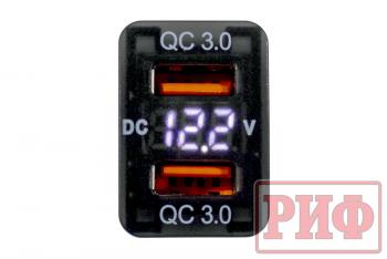 1 589 р. Розетка USB 2 QC 3.0 с вольтметром для Toyota 32x20 РИФ rif22-4-1013500  с доставкой в г. Воронеж. Увеличить фотографию 3