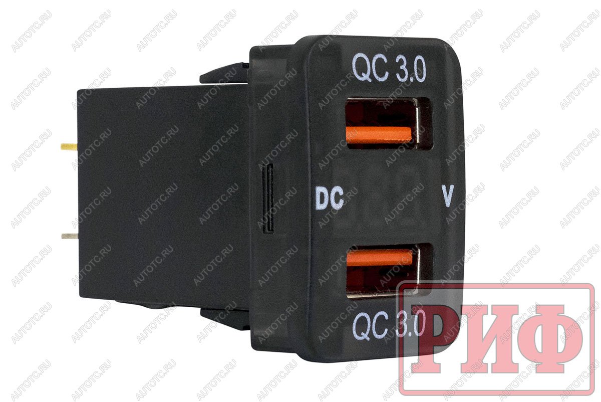 1 589 р. Розетка USB 2 QC 3.0 с вольтметром для Toyota 32x20 РИФ rif22-4-1013500  с доставкой в г. Воронеж
