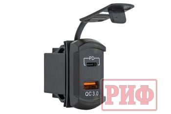 1 699 р. Розетка USB Type PD, QC 3.0 с вольтметром, синяя подсветка РИФ rif22-4-41480  с доставкой в г. Воронеж. Увеличить фотографию 1