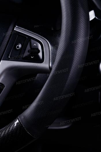 619 р. Оплетка на руль из кожи (37-39см, кожзам + карбон) Автопилот BLW-005 SSANGYONG Tivoli 1 X110 1-ый рестайлинг (2017-2019) (черный)  с доставкой в г. Воронеж. Увеличить фотографию 4