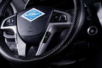 529 р. Оплётка на руль (37-39см BLW-010 кож/зам+карбон ) Автопилот   (черный/строчка красно-синяя)  с доставкой в г. Воронеж. Увеличить фотографию 4