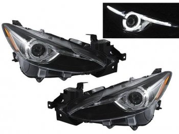 Комплект передних линзованых фар со светящимся ободком EAGLE EYES Mazda 3/Axela BM дорестайлинг, хэтчбэк (2013-2016) (черные)