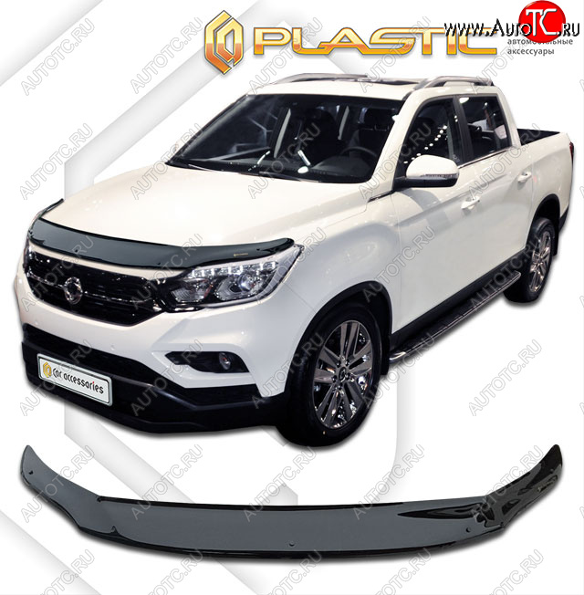 2 599 р. Дефлектор капота CA-Plastic SSANGYONG Rexton Sports Q200 (2018-2021) (classic черный, без надписи)  с доставкой в г. Воронеж