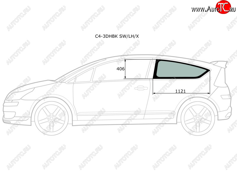 1 299 р. Стекло кузова боковое (не опускное) (Слева Цвет зеленый) Citroen C4 04-11 XYG C4-3DHBK SW/LH/X  с доставкой в г. Воронеж