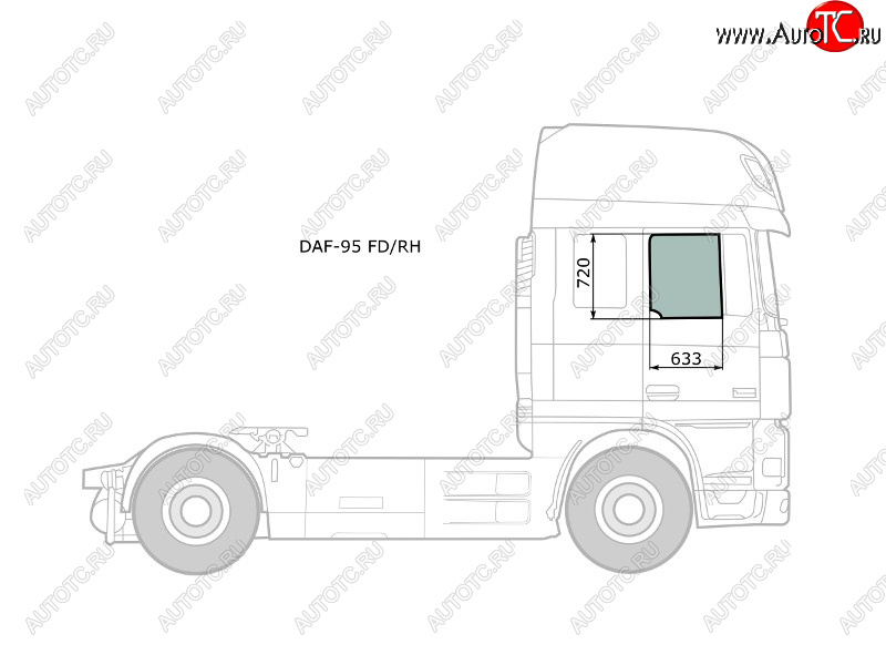 3 999 р. Стекло боковое опускное (Спереди Справа Цвет зеленый) Daf 95 88-08  XF 06-12 XYG DAF-95 FD/RH  с доставкой в г. Воронеж